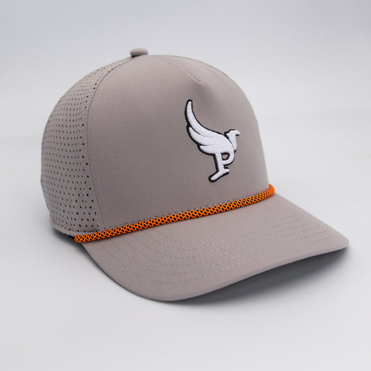 The Harpy Velcro rope golf hat in Steel w/ Neon Orange/Black Rope