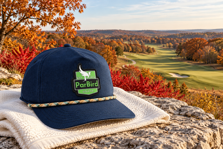 ParBird rope hats on an autumn golf course at twilight