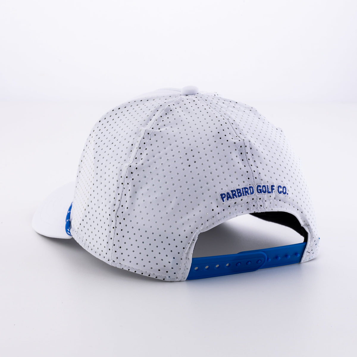 The Low Harpy Snap in White with Royal/White rope, back view with royal snap