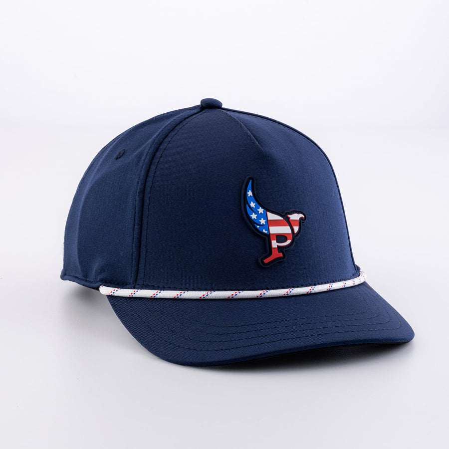 The Eagle in Navy with American flag ParBird rubber patch, front view