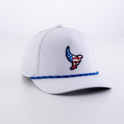The Eagle in White with American flag ParBird rubber patch, front view