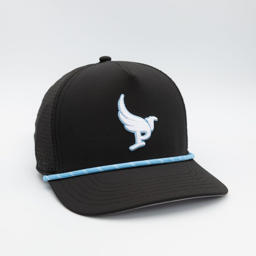 The Harpy Snap snapback golf hat in Black w/ Carolina/White Rope