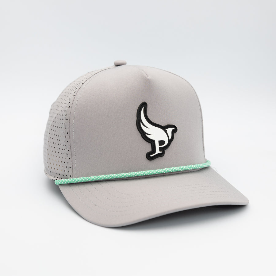 The Harpy Snap Rubber Patch snapback golf hat in Steel w/ Seafoam Rope