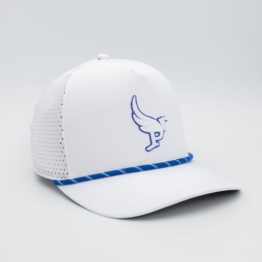 The Harpy Snap snapback golf hat in White w/ Royal/White Rope