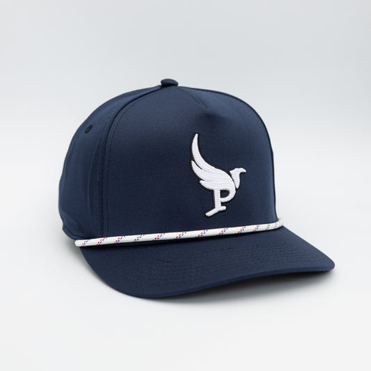 The High Harpy Snap snapback golf hat in Navy w/ White/Red/Royal Rope